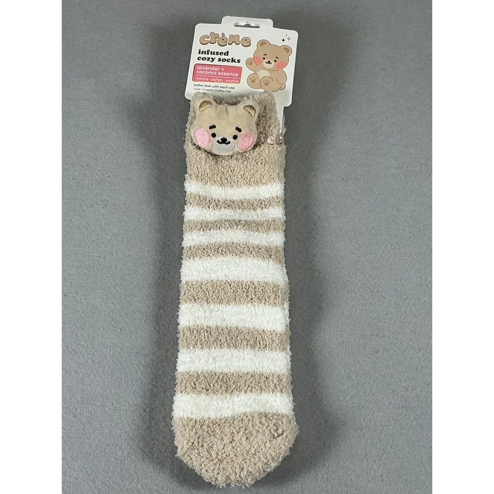 The Creme Shop Infused Cozy Socks Lavender Coconut Bear Womens 5-11 New